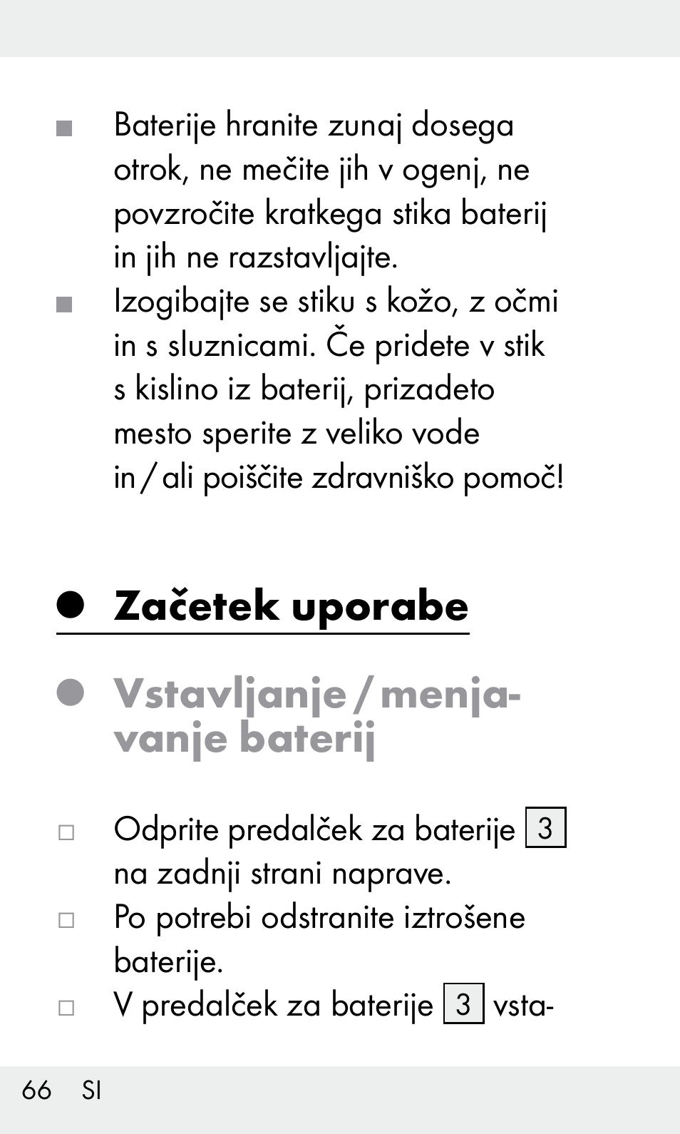 Začetek uporabe, Vstavljanje / menja- vanje baterij | Livarno Z31603/Z30425B User Manual | Page 66 / 128