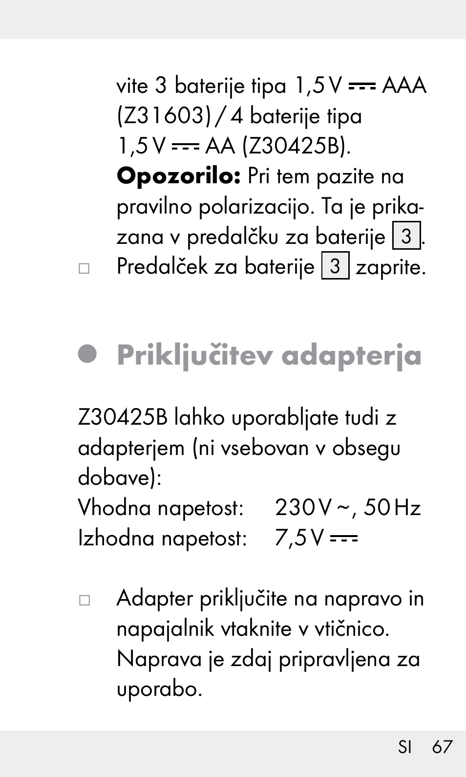 Priključitev adapterja | Livarno Z31603/Z30425B User Manual | Page 67 / 128