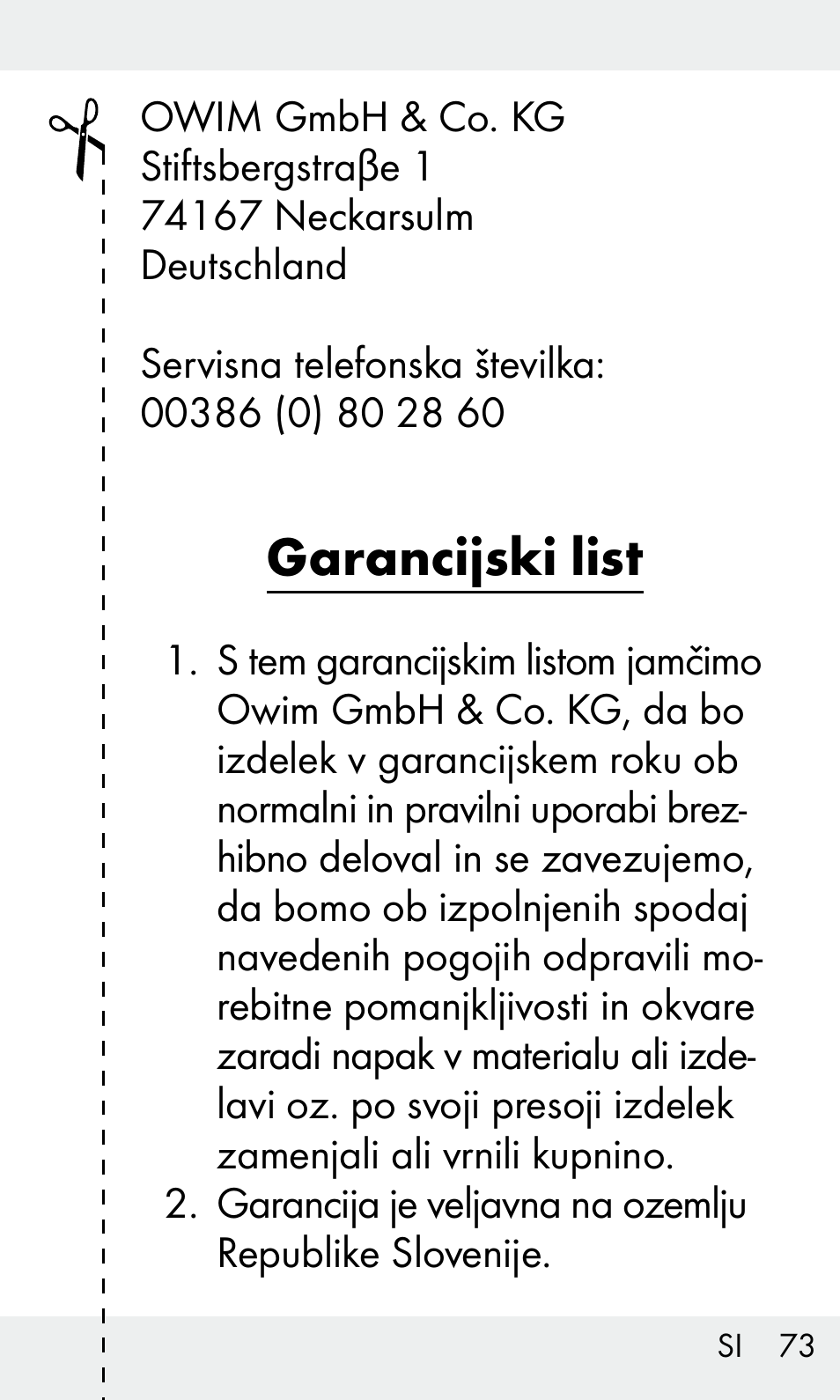 Garancijski list | Livarno Z31603/Z30425B User Manual | Page 73 / 128