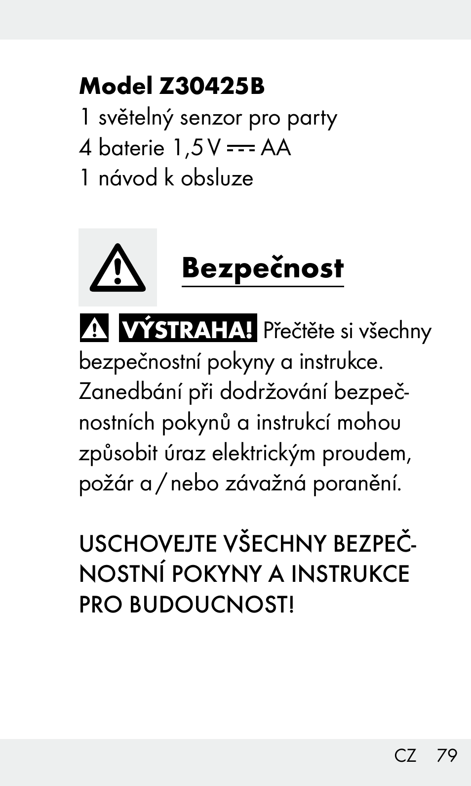 Bezpečnost | Livarno Z31603/Z30425B User Manual | Page 79 / 128