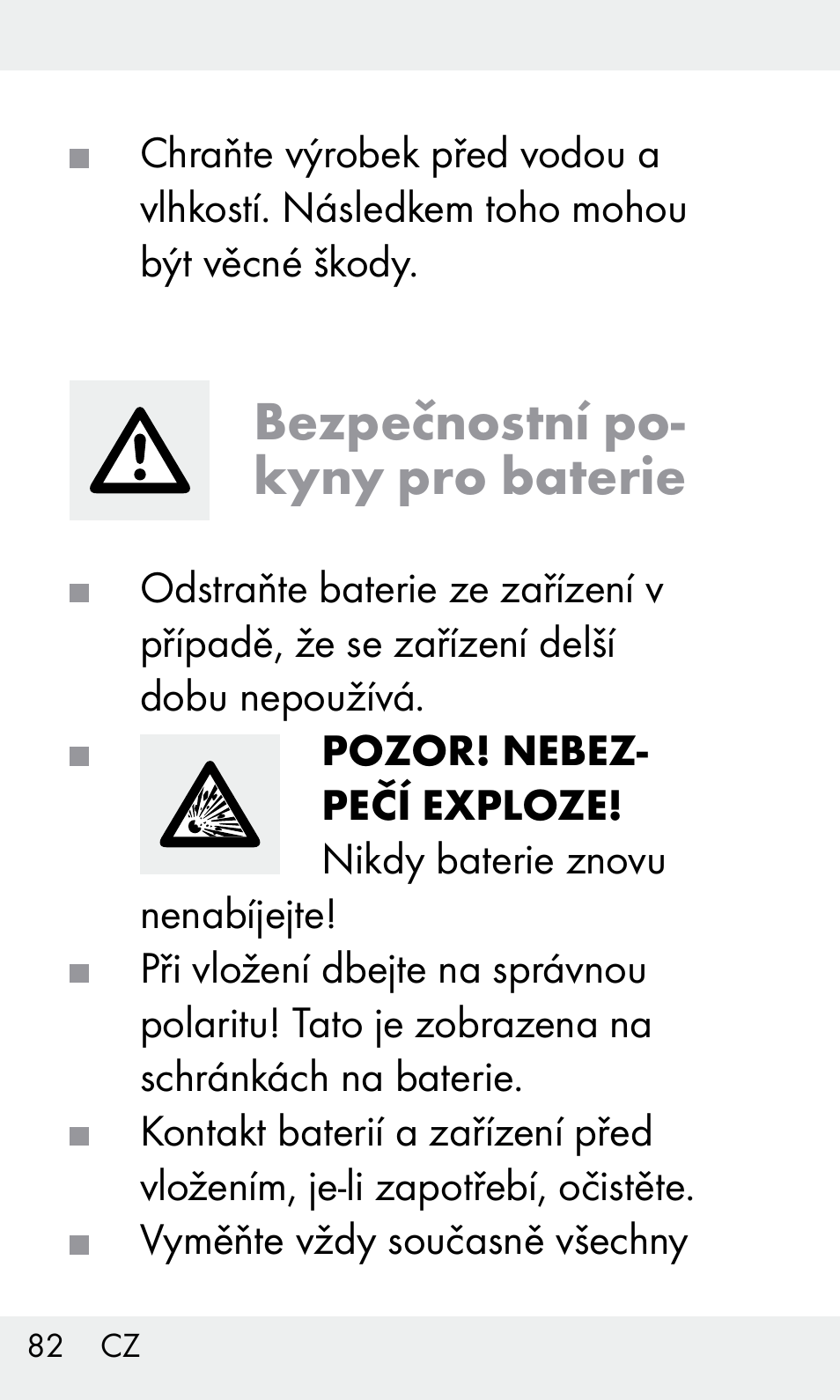 Bezpečnostní po- kyny pro baterie | Livarno Z31603/Z30425B User Manual | Page 82 / 128