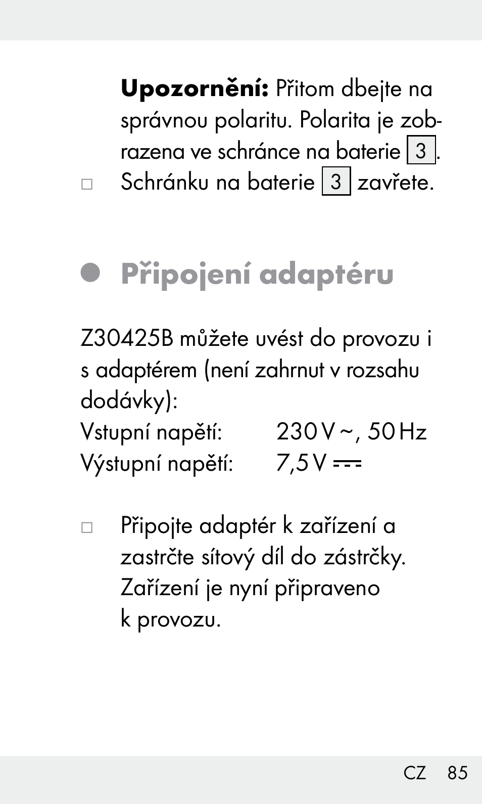 Připojení adaptéru | Livarno Z31603/Z30425B User Manual | Page 85 / 128