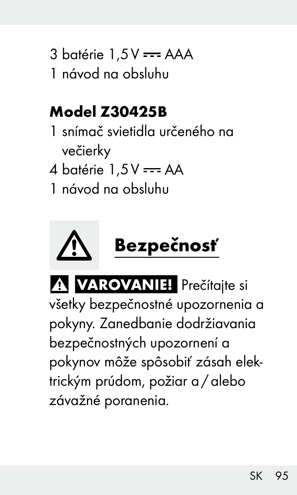 Bezpečnosť | Livarno Z31603/Z30425B User Manual | Page 95 / 128