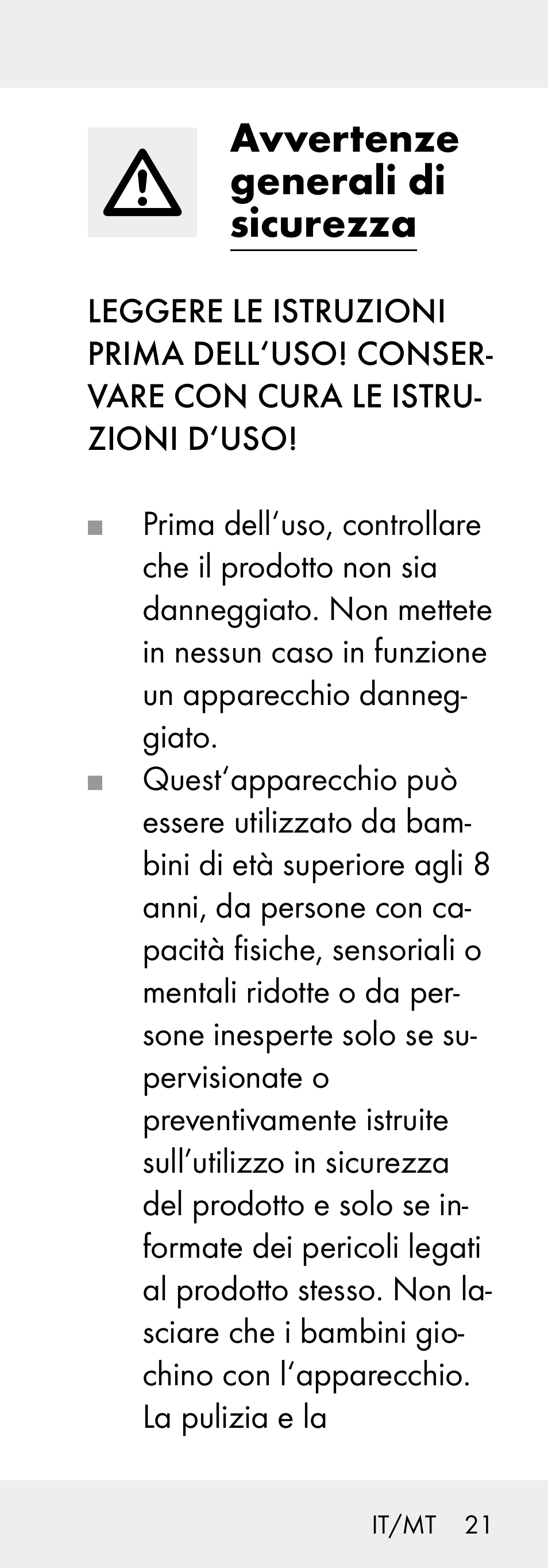 Avvertenze generali di sicurezza | Livarno Z31730A/Z31730B User Manual | Page 21 / 68
