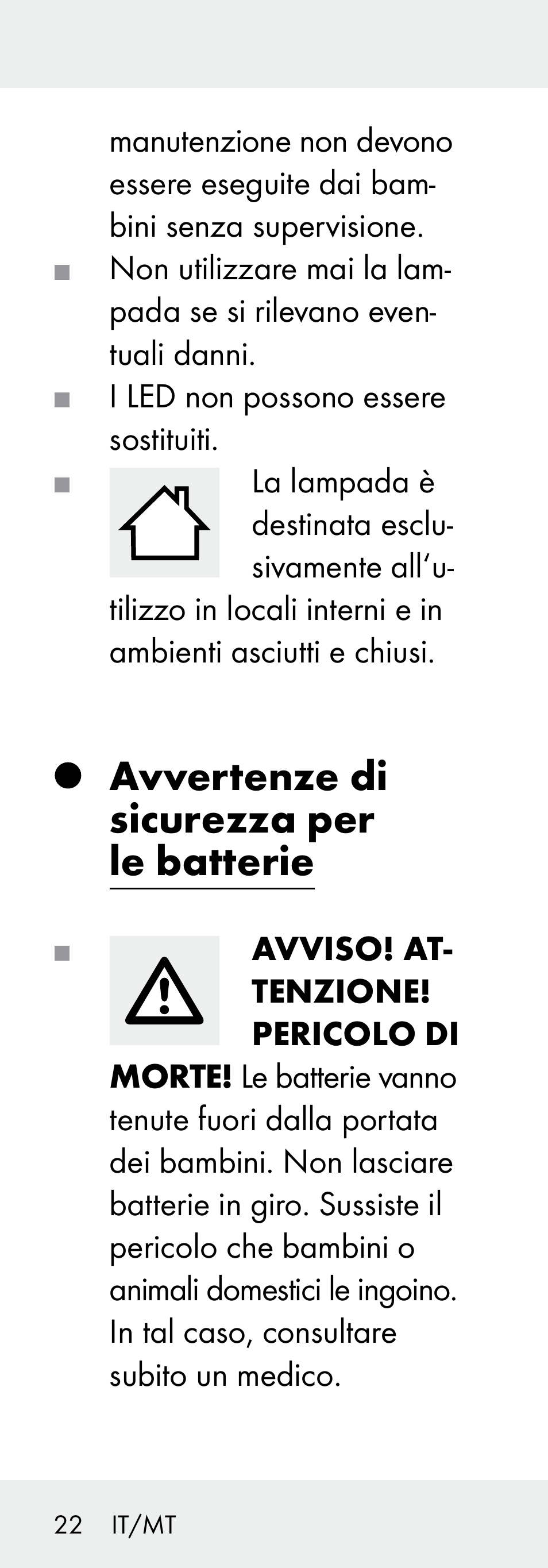 Avvertenze di sicurezza per le batterie | Livarno Z31730A/Z31730B User Manual | Page 22 / 68