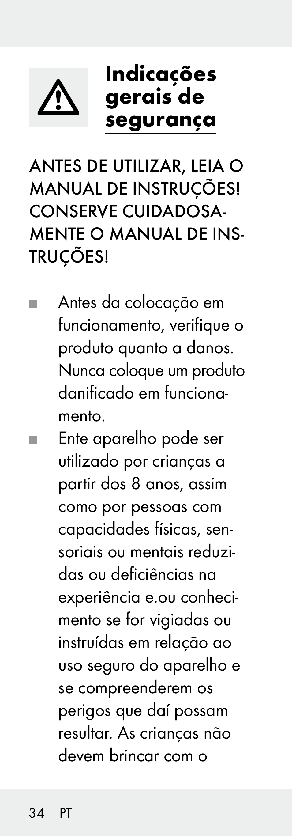 Indicações gerais de segurança | Livarno Z31730A/Z31730B User Manual | Page 34 / 68