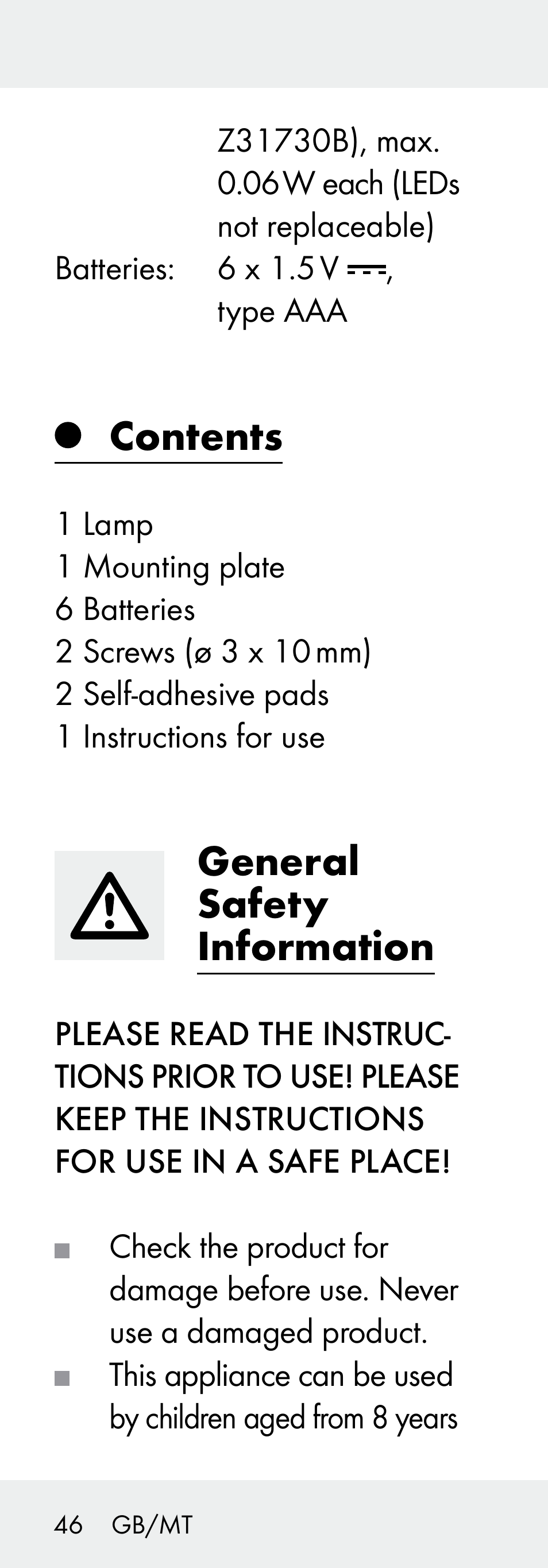 Livarno Z31730A/Z31730B User Manual | Page 46 / 68