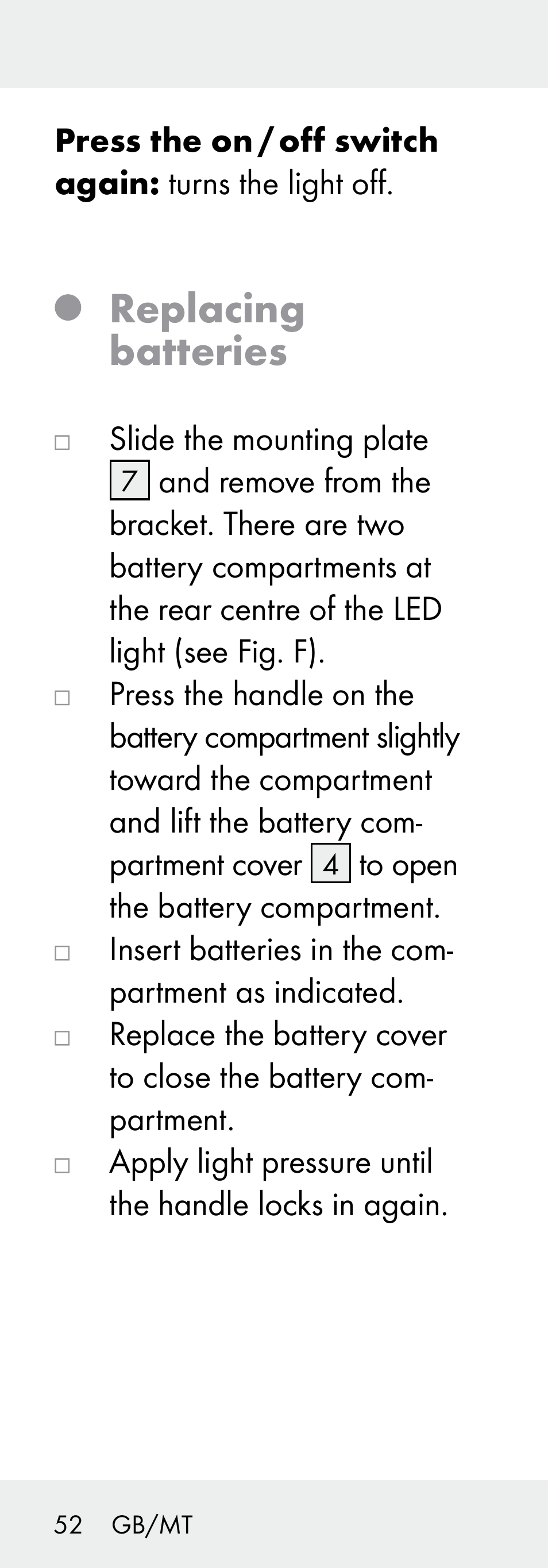 Replacing batteries | Livarno Z31730A/Z31730B User Manual | Page 52 / 68