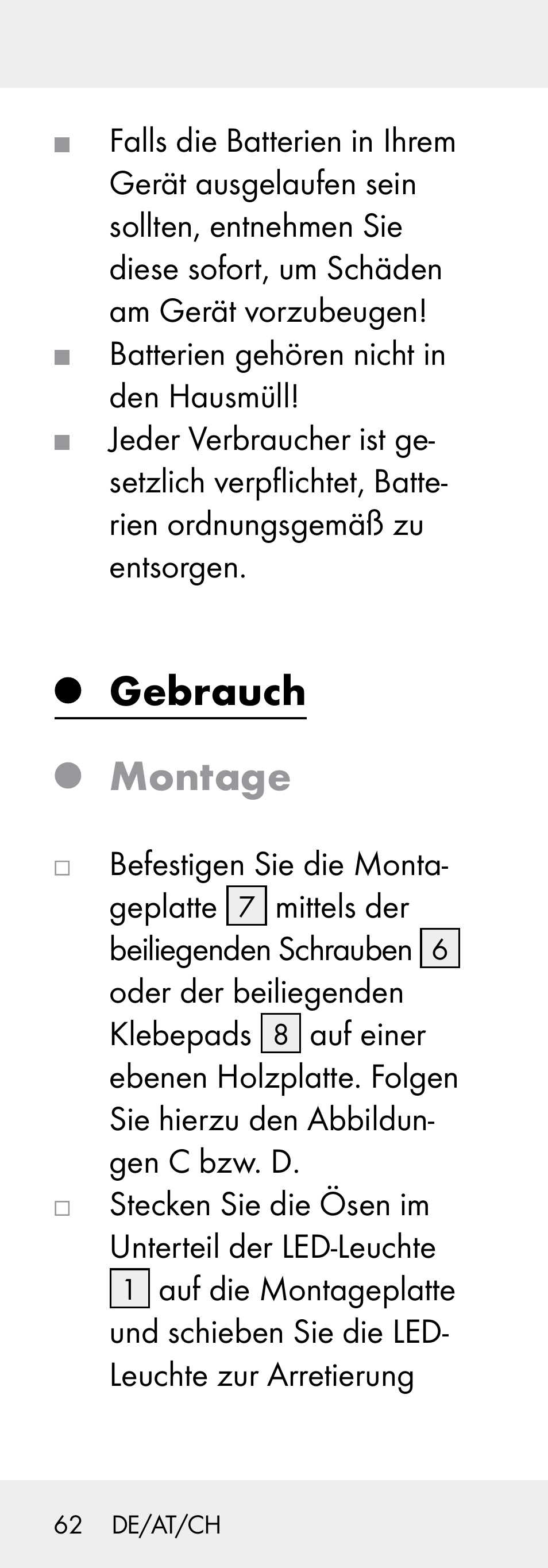 Gebrauch montage | Livarno Z31730A/Z31730B User Manual | Page 62 / 68