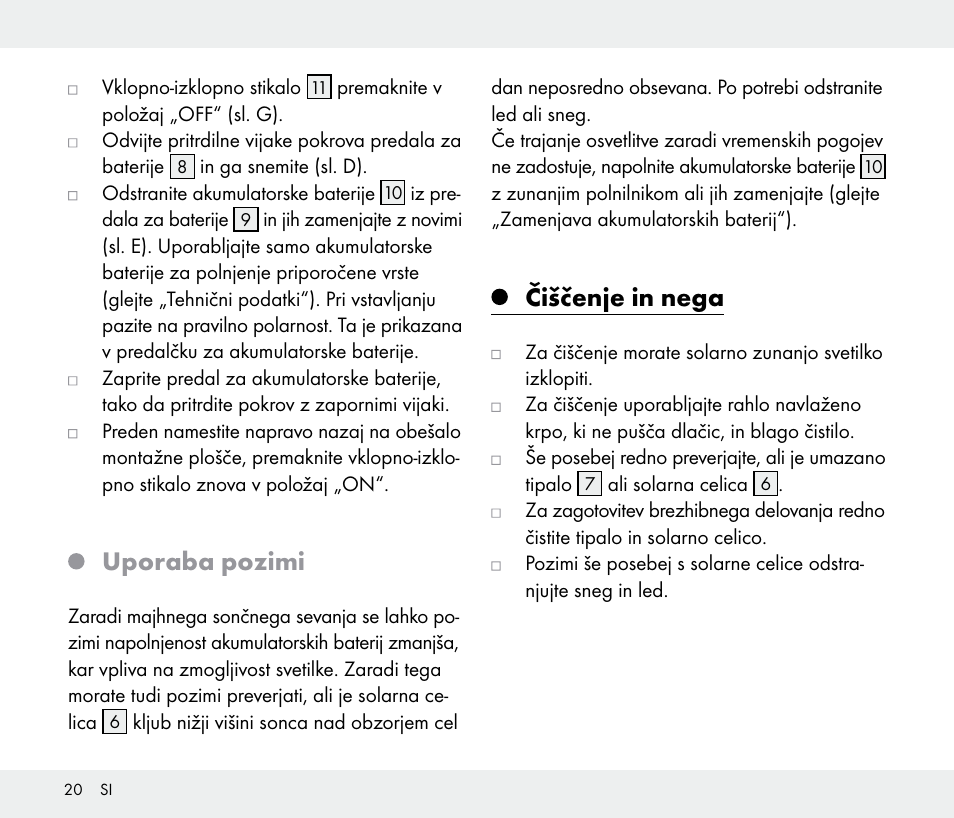 Uporaba pozimi, Čiščenje in nega | Livarno 108340-14-01/108340-14-02/108340-14-03 User Manual | Page 20 / 42