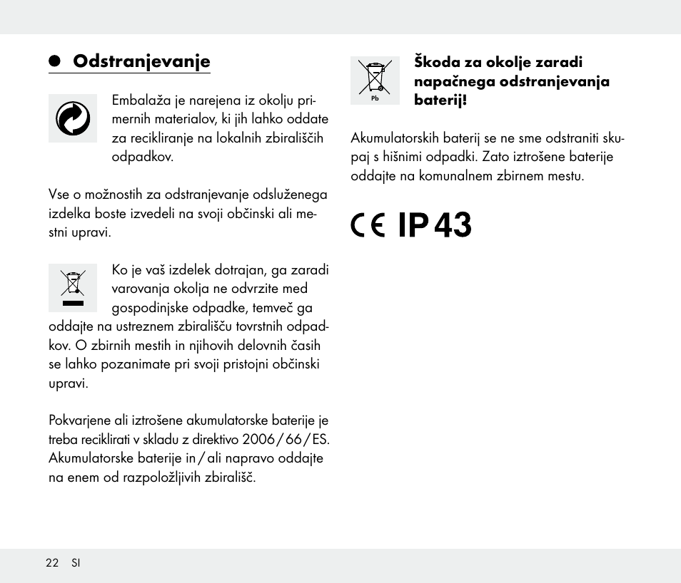 Odstranjevanje | Livarno 108340-14-01/108340-14-02/108340-14-03 User Manual | Page 22 / 42