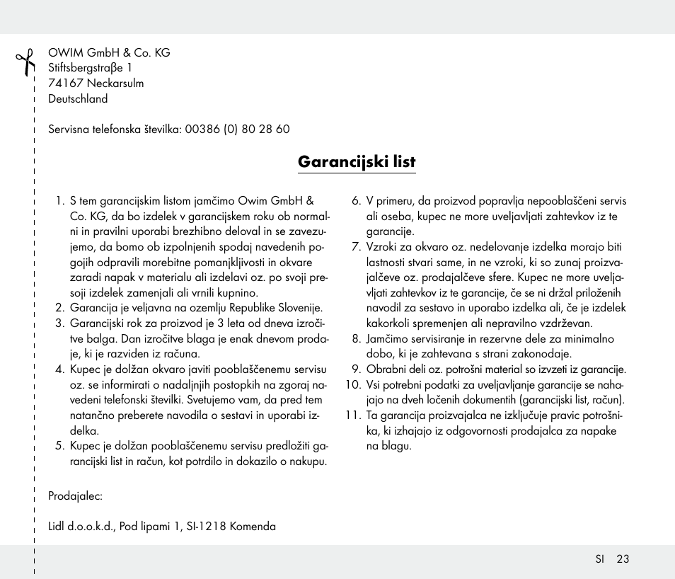 Garancijski list | Livarno 108340-14-01/108340-14-02/108340-14-03 User Manual | Page 23 / 42