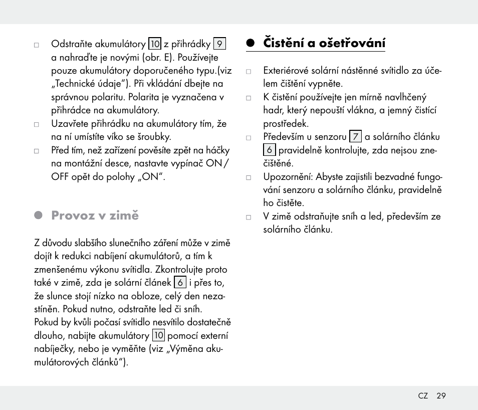 Provoz v zimě, Čistění a ošetřování | Livarno 108340-14-01/108340-14-02/108340-14-03 User Manual | Page 29 / 42