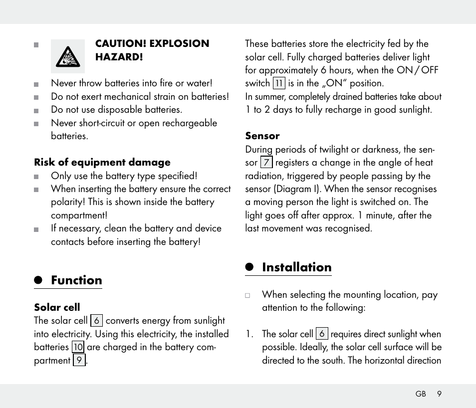 Function, Installation | Livarno 108340-14-01/108340-14-02/108340-14-03 User Manual | Page 9 / 42