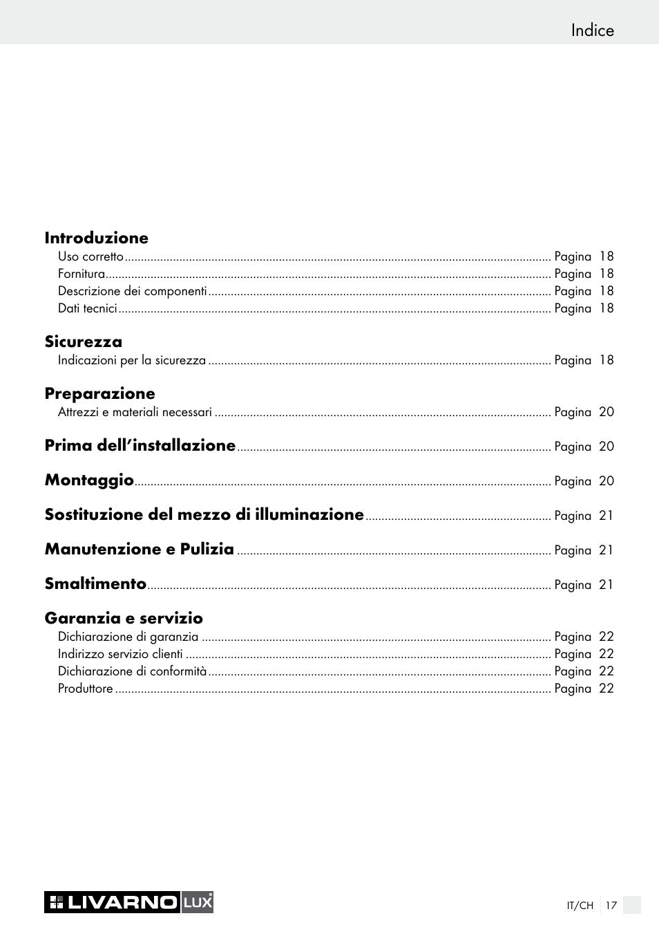 Indice | Livarno 7226 User Manual | Page 17 / 29