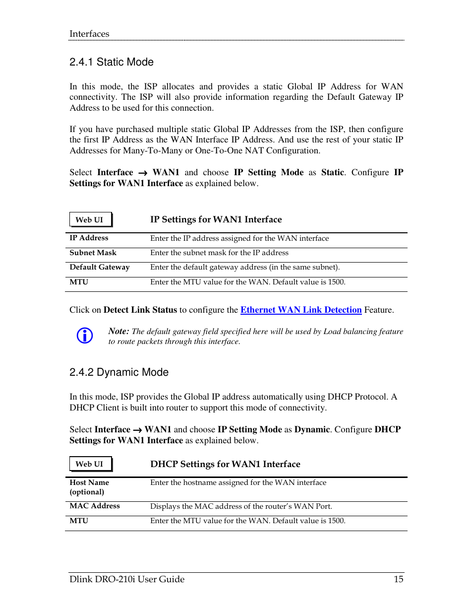 1 static mode, 2 dynamic mode | D-Link DRO-210i User Manual | Page 15 / 78