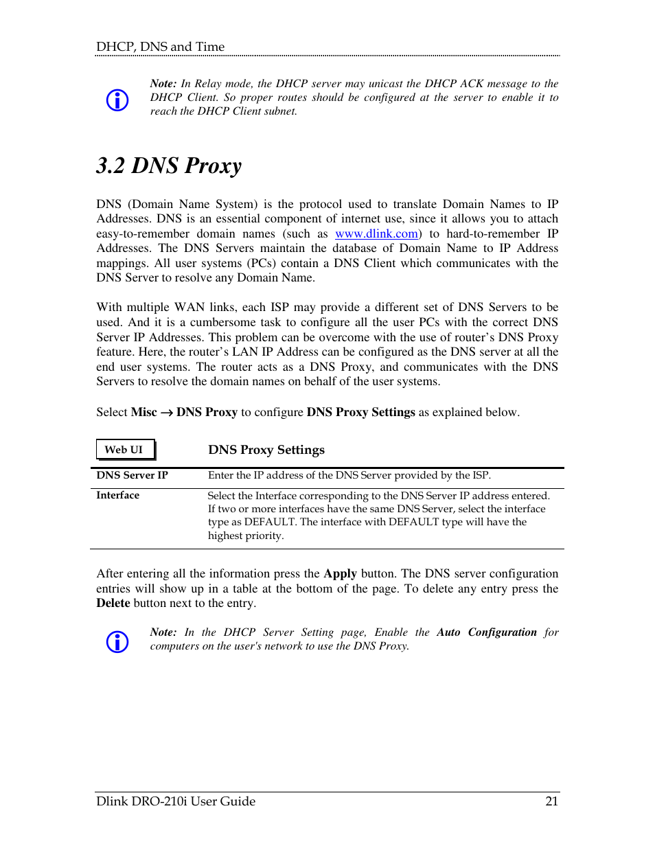 Roxy, 2 dns proxy | D-Link DRO-210i User Manual | Page 21 / 78