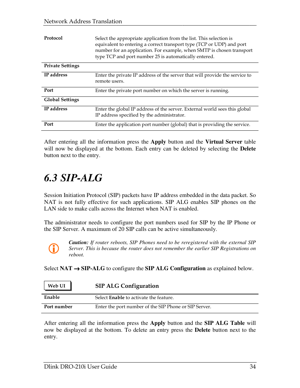 Sip-alg, 3 sip-alg | D-Link DRO-210i User Manual | Page 34 / 78