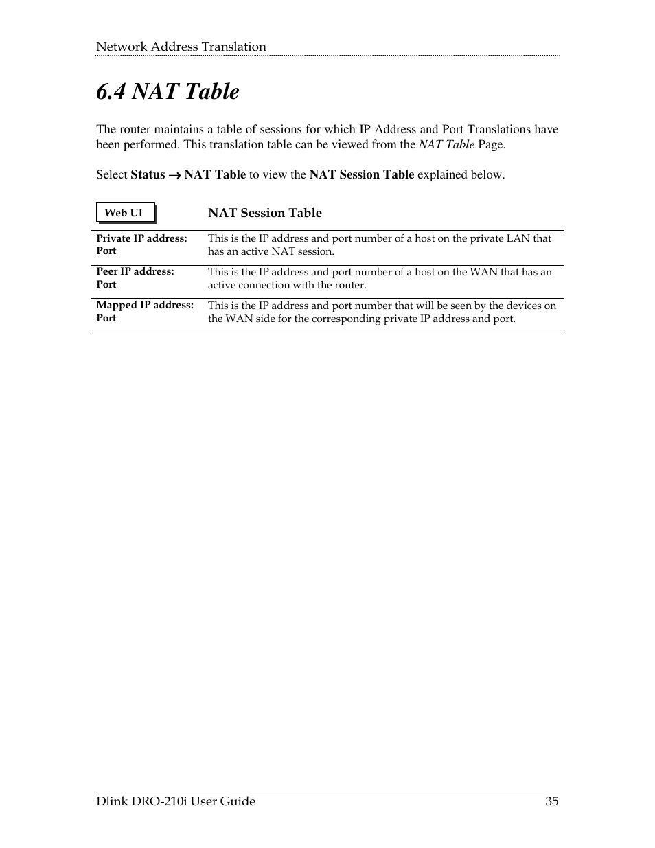 Able, 4 nat table | D-Link DRO-210i User Manual | Page 35 / 78