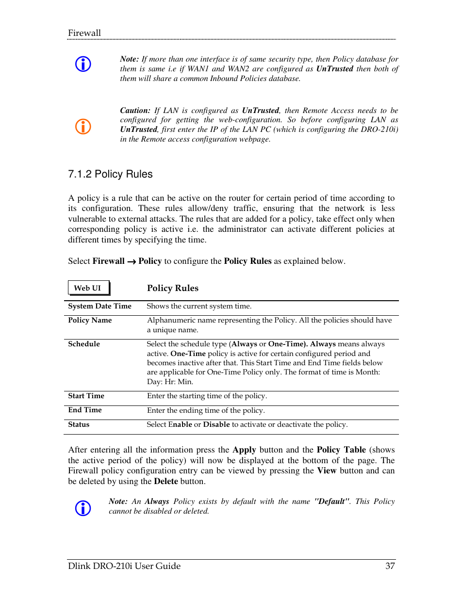 2 policy rules | D-Link DRO-210i User Manual | Page 37 / 78