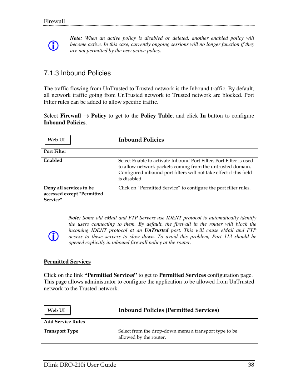 3 inbound policies | D-Link DRO-210i User Manual | Page 38 / 78