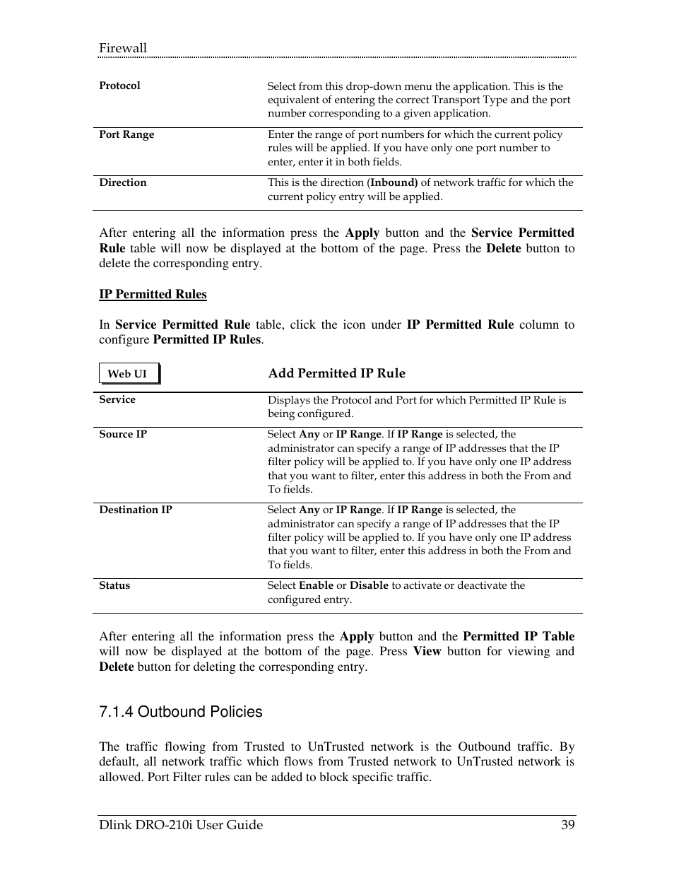 4 outbound policies | D-Link DRO-210i User Manual | Page 39 / 78