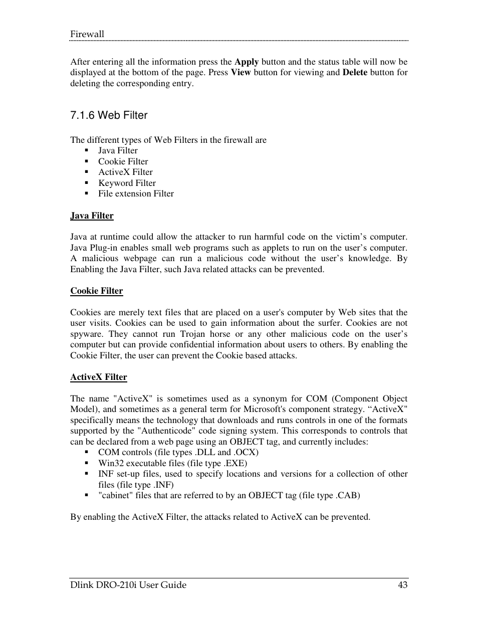 6 web filter | D-Link DRO-210i User Manual | Page 43 / 78