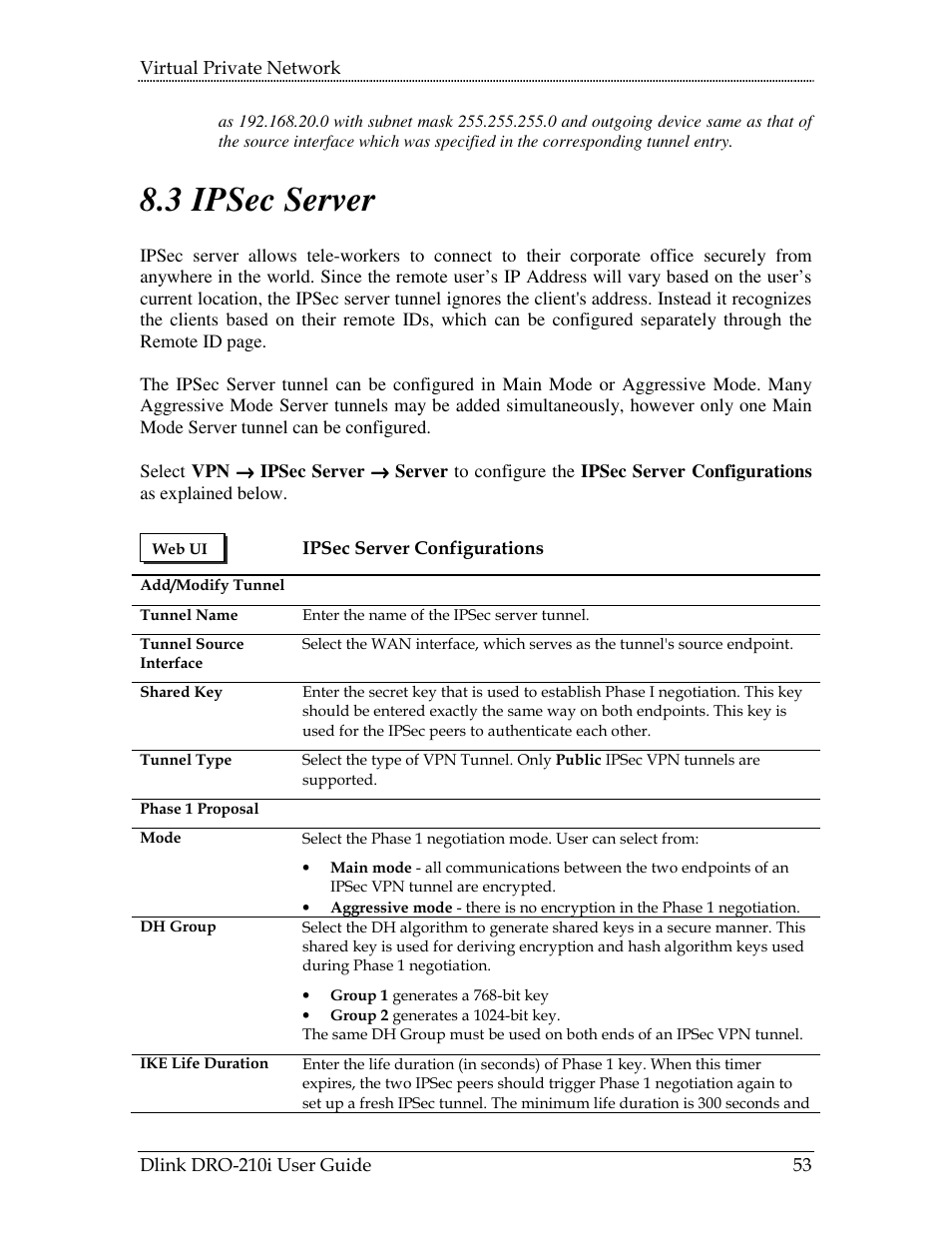 Erver, 3 ipsec server | D-Link DRO-210i User Manual | Page 53 / 78