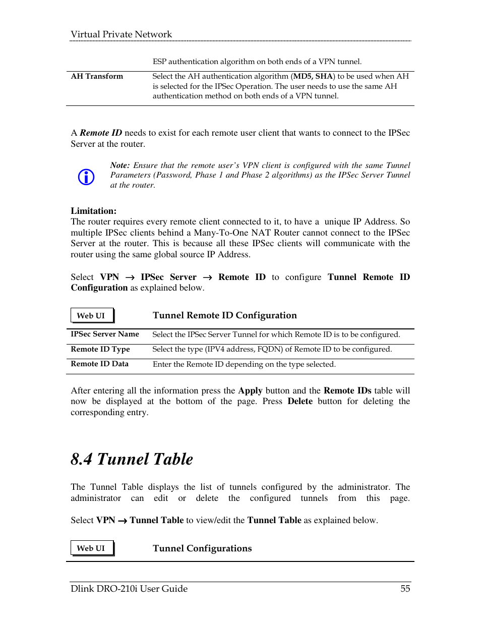 Unnel, Able, 4 tunnel table | D-Link DRO-210i User Manual | Page 55 / 78