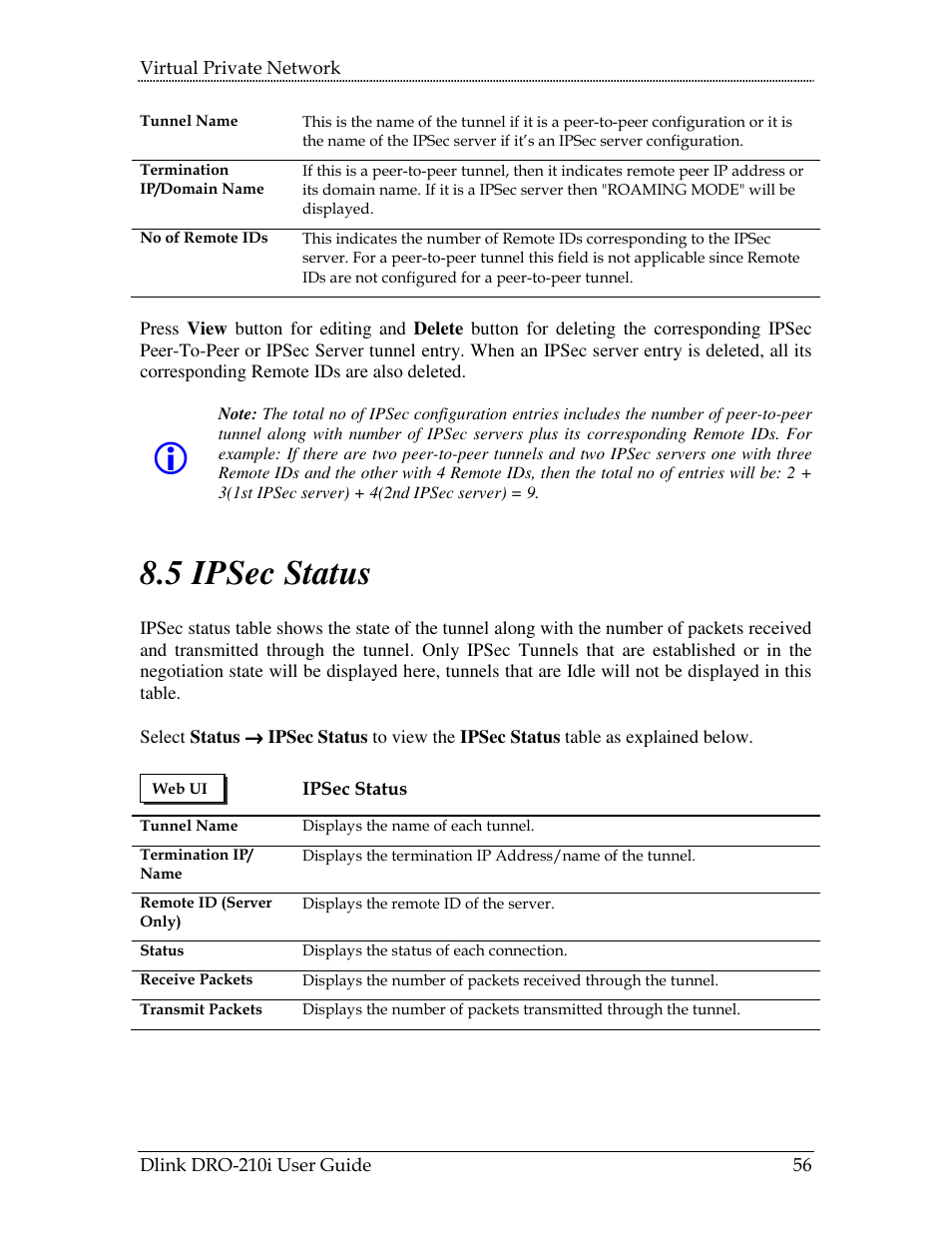 Tatus, 5 ipsec status | D-Link DRO-210i User Manual | Page 56 / 78