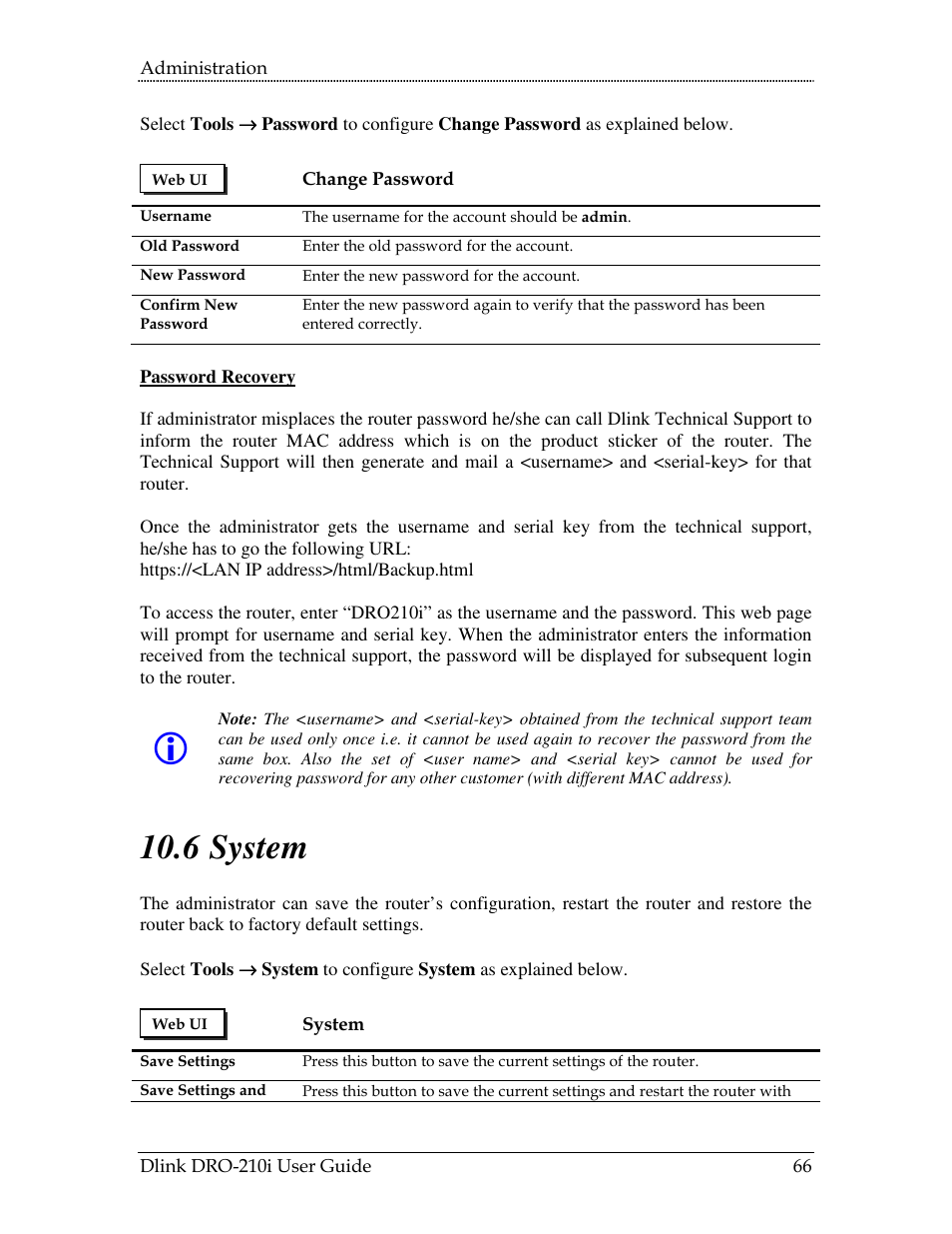 Ystem, 6 system | D-Link DRO-210i User Manual | Page 66 / 78