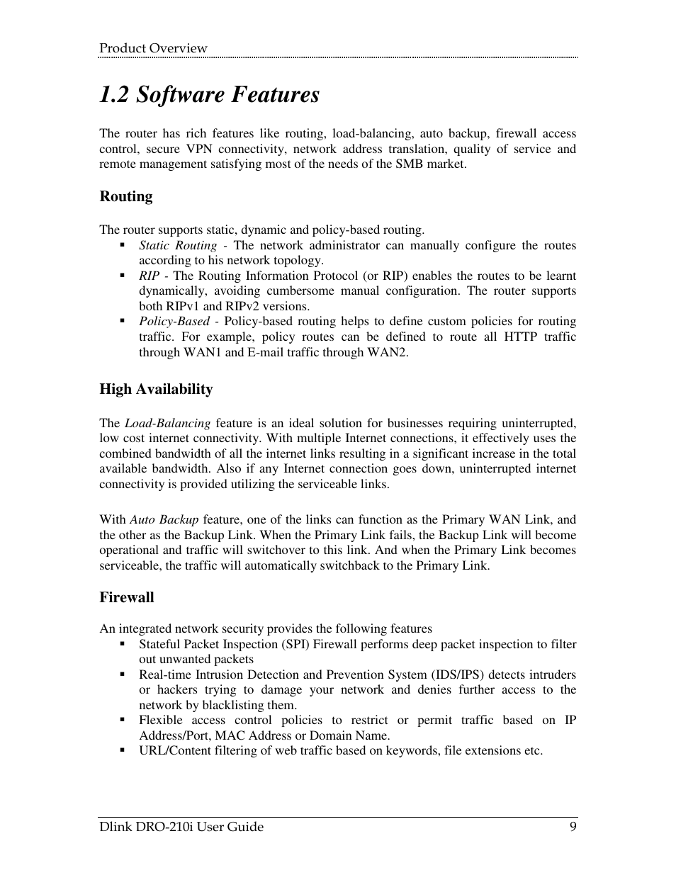 Oftware, Eatures, 2 software features | D-Link DRO-210i User Manual | Page 9 / 78