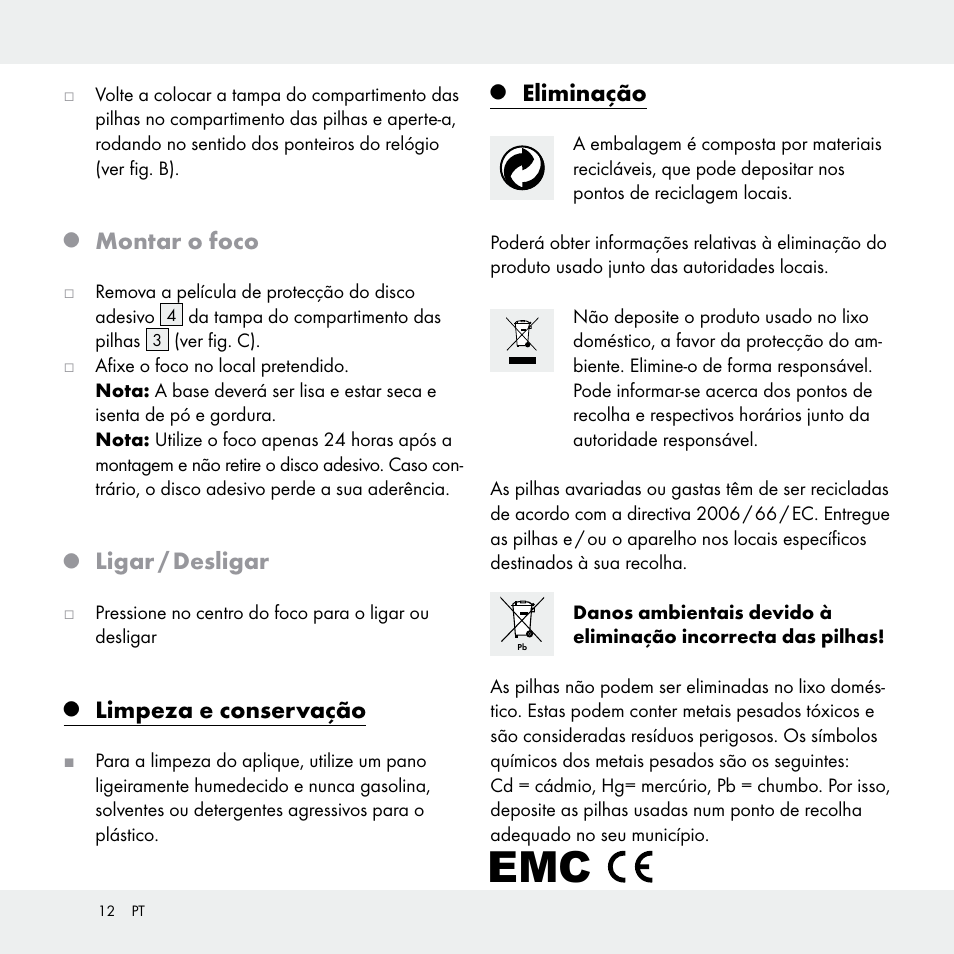 Montar o foco, Ligar / desligar, Limpeza e conservação | Eliminação | Livarno Z29538A /Z29538B User Manual | Page 12 / 19