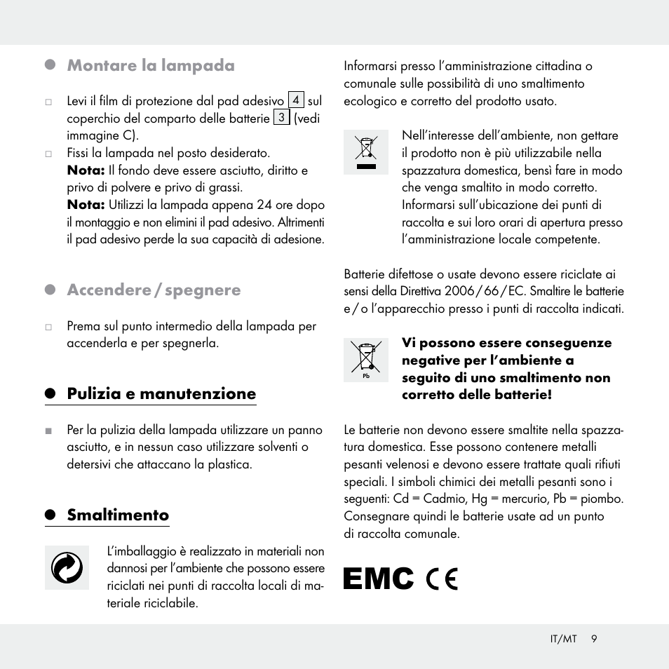 Montare la lampada, Accendere / spegnere, Pulizia e manutenzione | Smaltimento | Livarno Z29538A /Z29538B User Manual | Page 9 / 19