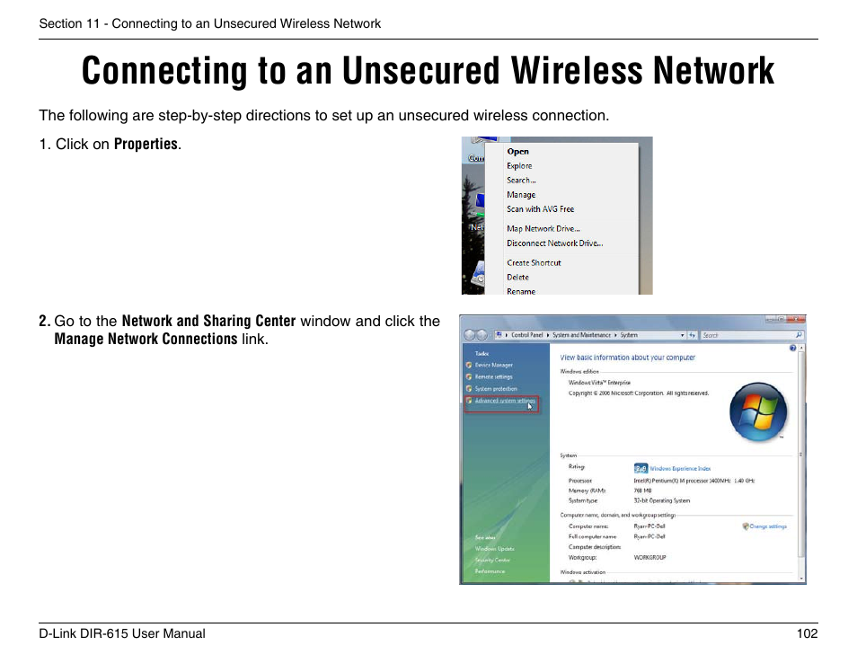 Connecting to an unsecured wireless network | D-Link DIR-615 User Manual | Page 102 / 117