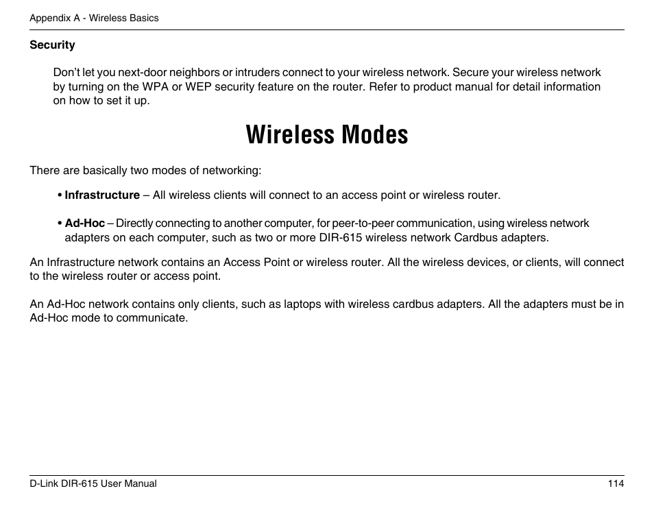 Wireless modes | D-Link DIR-615 User Manual | Page 114 / 117