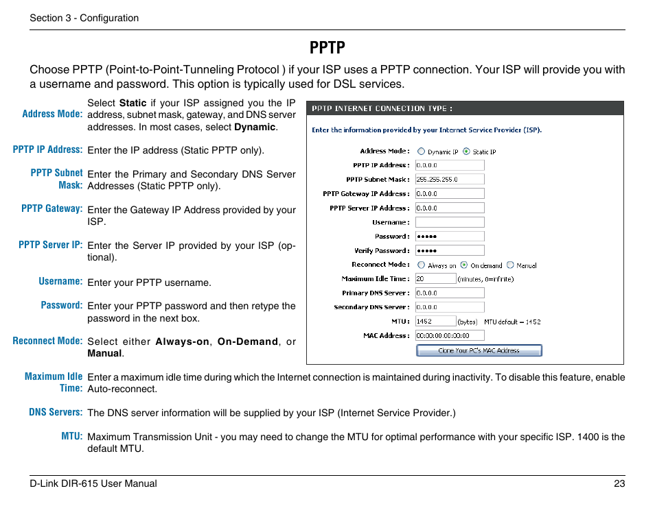 Pptp | D-Link DIR-615 User Manual | Page 23 / 117