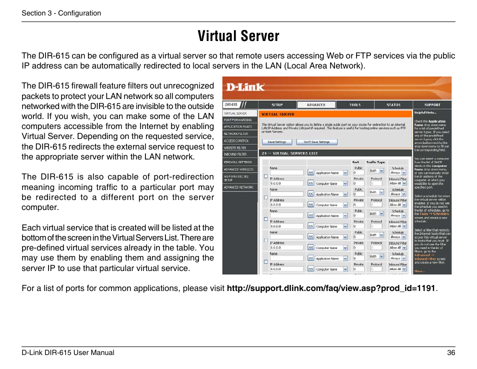 Virtual server | D-Link DIR-615 User Manual | Page 36 / 117