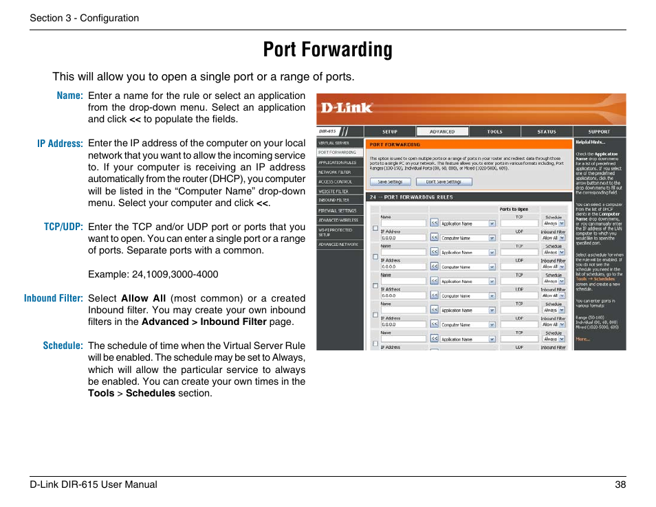 Port forwarding | D-Link DIR-615 User Manual | Page 38 / 117