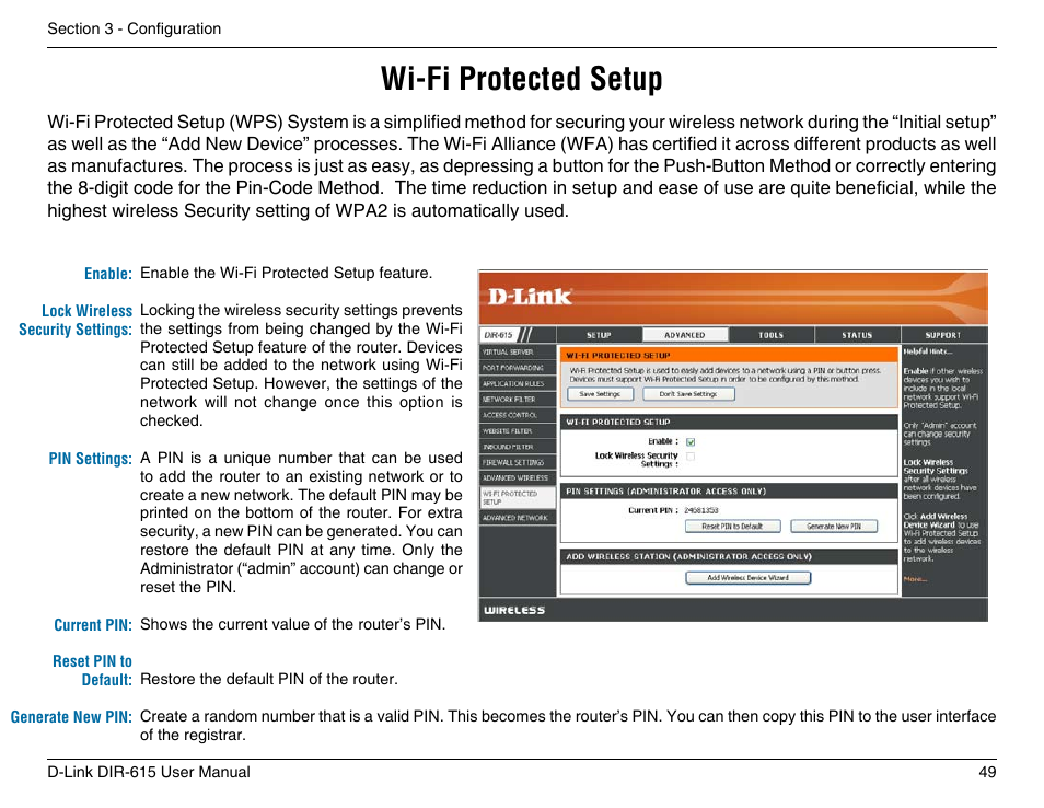 Wi-fi protected setup | D-Link DIR-615 User Manual | Page 49 / 117