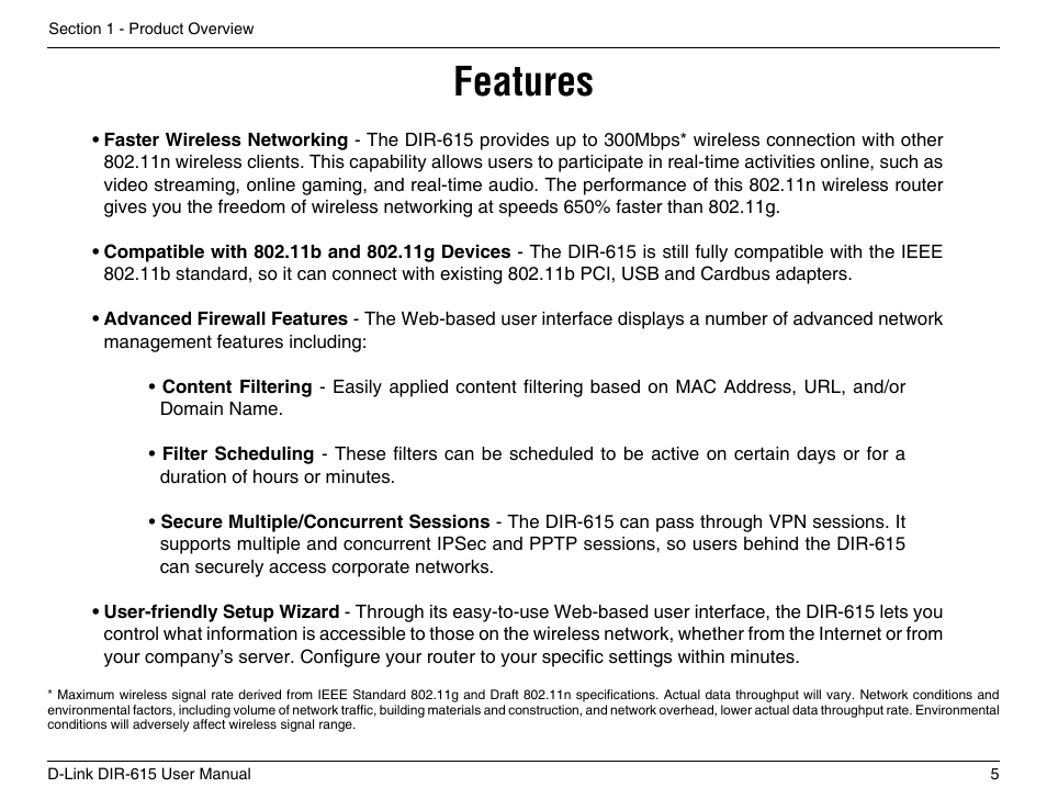 Features | D-Link DIR-615 User Manual | Page 5 / 117