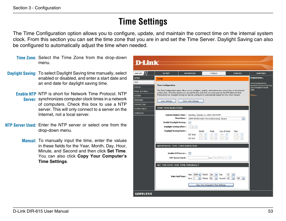 Time settings | D-Link DIR-615 User Manual | Page 53 / 117