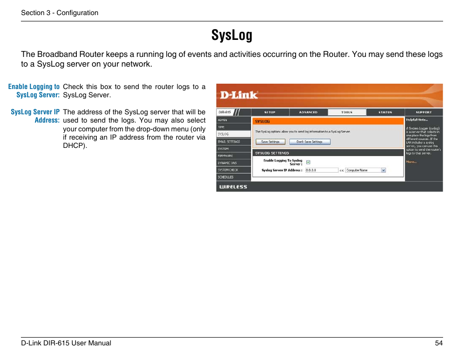 Syslog | D-Link DIR-615 User Manual | Page 54 / 117