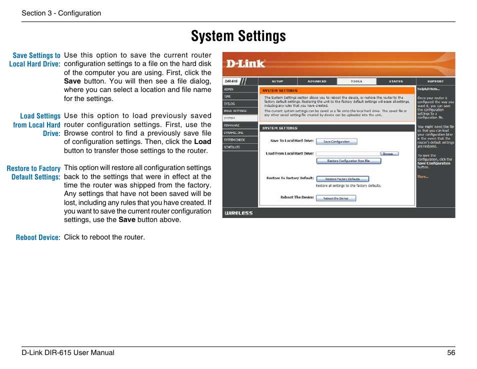 System settings | D-Link DIR-615 User Manual | Page 56 / 117