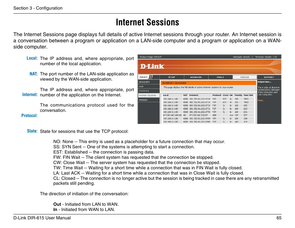 Internet sessions | D-Link DIR-615 User Manual | Page 65 / 117