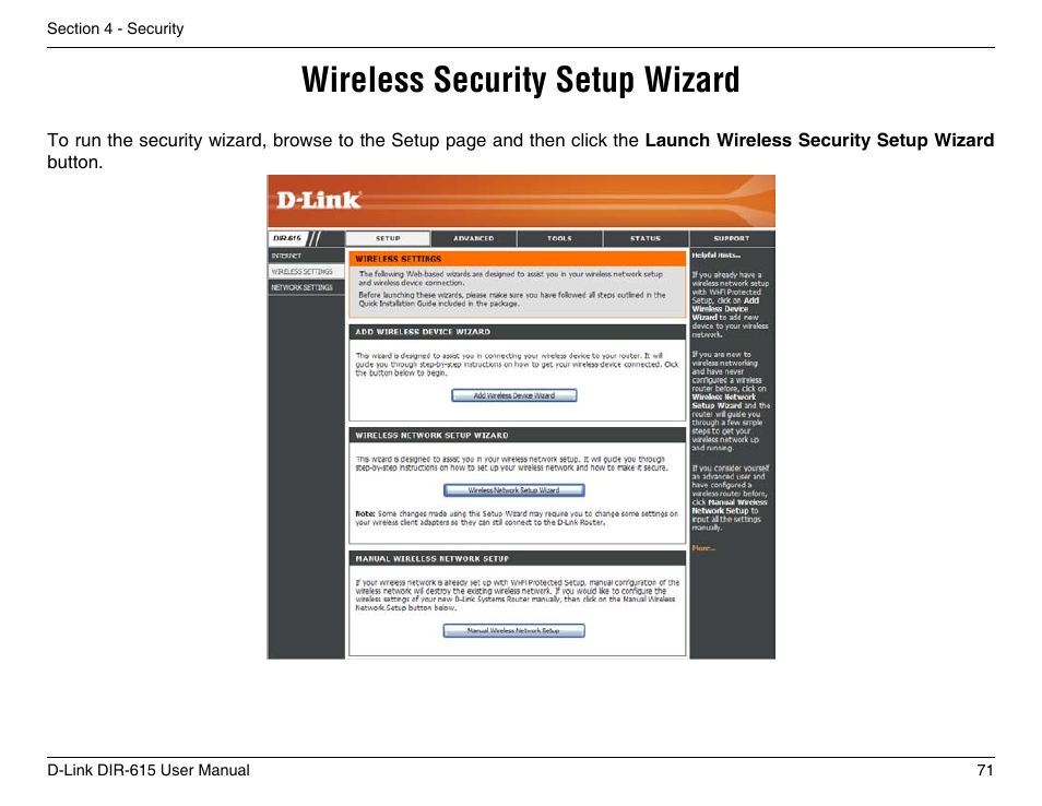 Wireless security setup wizard | D-Link DIR-615 User Manual | Page 71 / 117