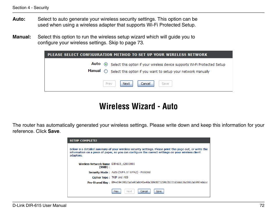 Wireless wizard - auto | D-Link DIR-615 User Manual | Page 72 / 117