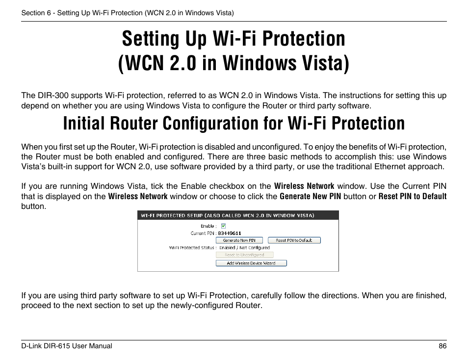 Initial router configuration for wi-fi protection | D-Link DIR-615 User Manual | Page 86 / 117