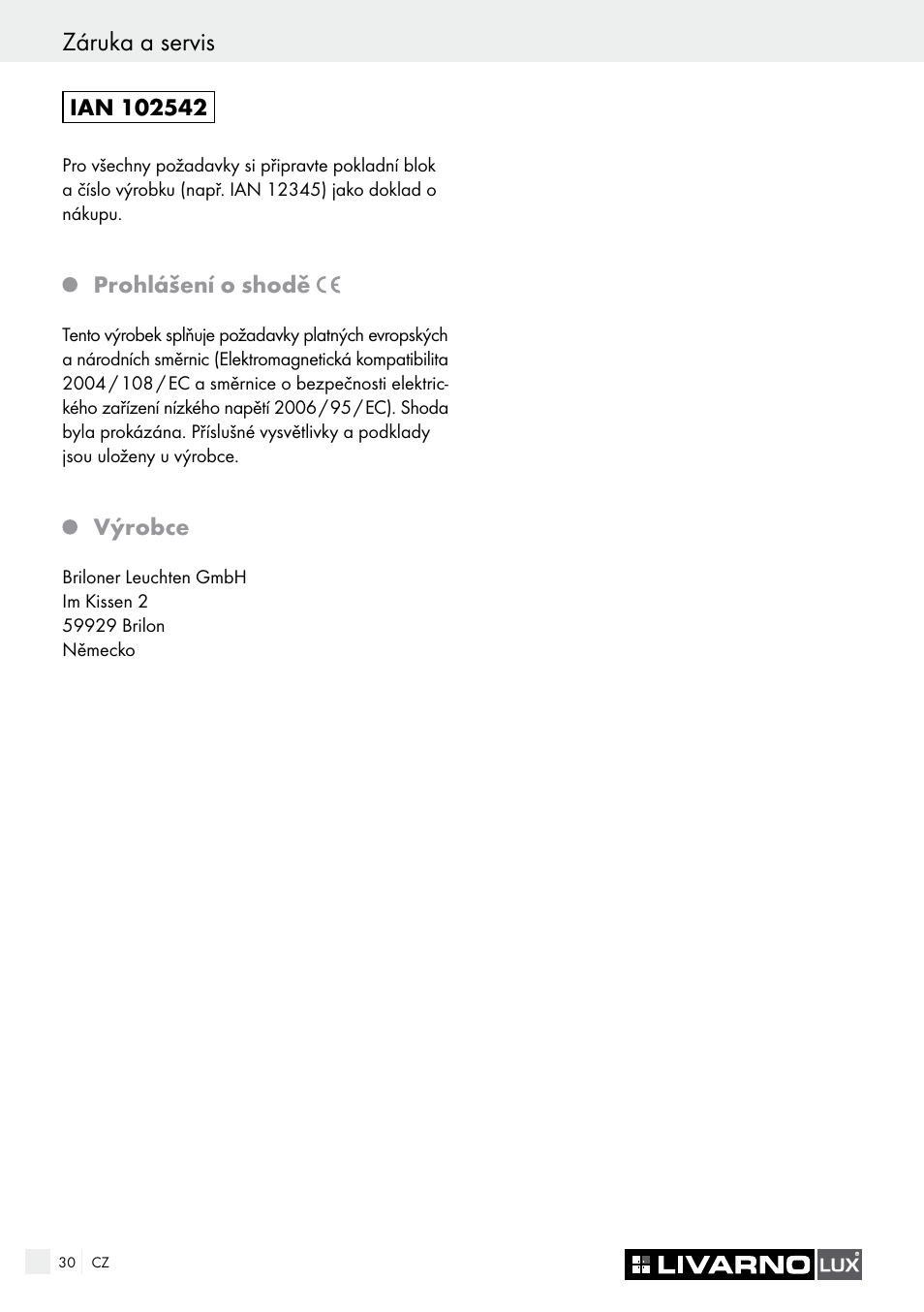Záruka a servis | Livarno 7226 User Manual | Page 30 / 43