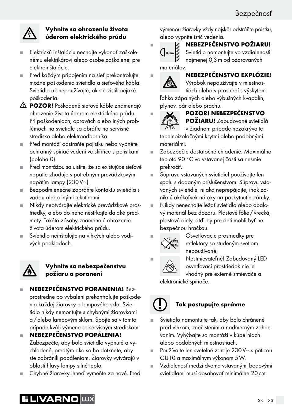 Bezpečnosť | Livarno 7226 User Manual | Page 33 / 43